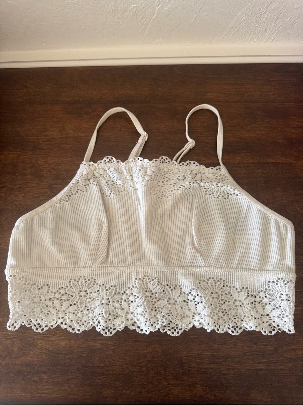 Aerie Lace Trim Ribbed Bralette Top - Cream